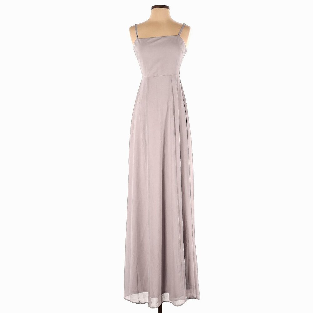 Show Me Your Mumu Lauren Tie Back Dove Grey Chiffon Bridesmaid Maxi Dress - Picture 10 of 16